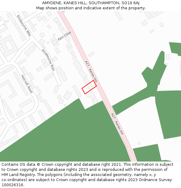 AMYDENE, KANES HILL, SOUTHAMPTON, SO19 6AJ: Location map and indicative extent of plot