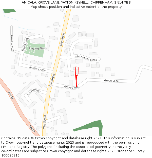 AN CALA, GROVE LANE, YATTON KEYNELL, CHIPPENHAM, SN14 7BS: Location map and indicative extent of plot