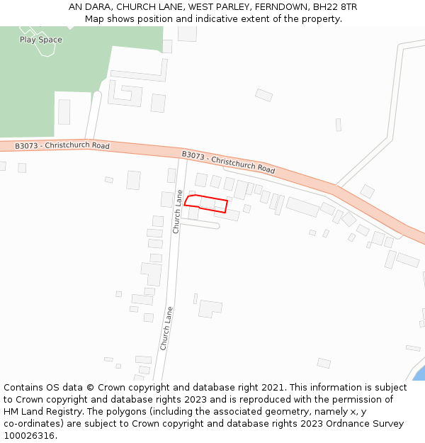 AN DARA, CHURCH LANE, WEST PARLEY, FERNDOWN, BH22 8TR: Location map and indicative extent of plot