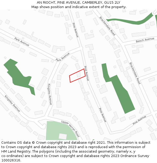 AN RIOCHT, PINE AVENUE, CAMBERLEY, GU15 2LY: Location map and indicative extent of plot