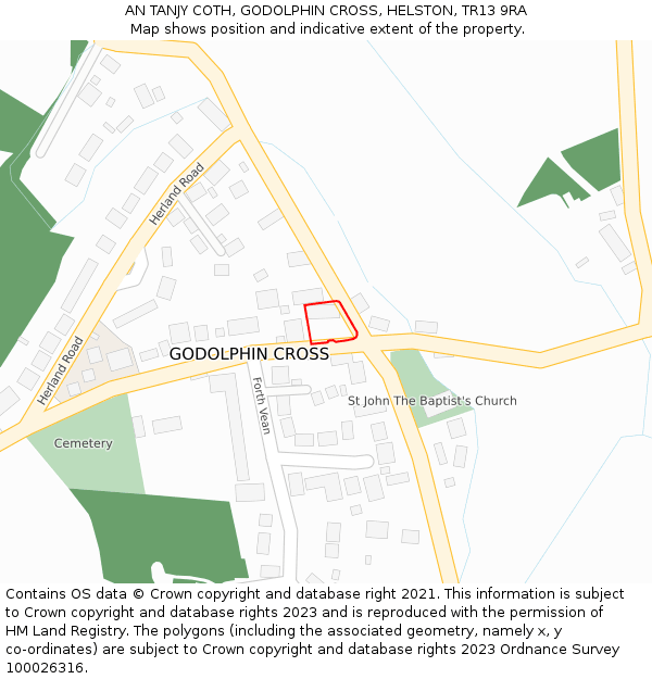 AN TANJY COTH, GODOLPHIN CROSS, HELSTON, TR13 9RA: Location map and indicative extent of plot