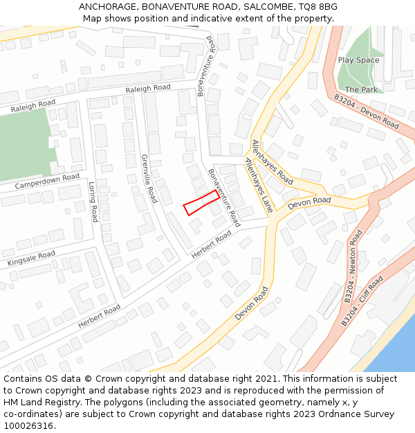 ANCHORAGE, BONAVENTURE ROAD, SALCOMBE, TQ8 8BG: Location map and indicative extent of plot