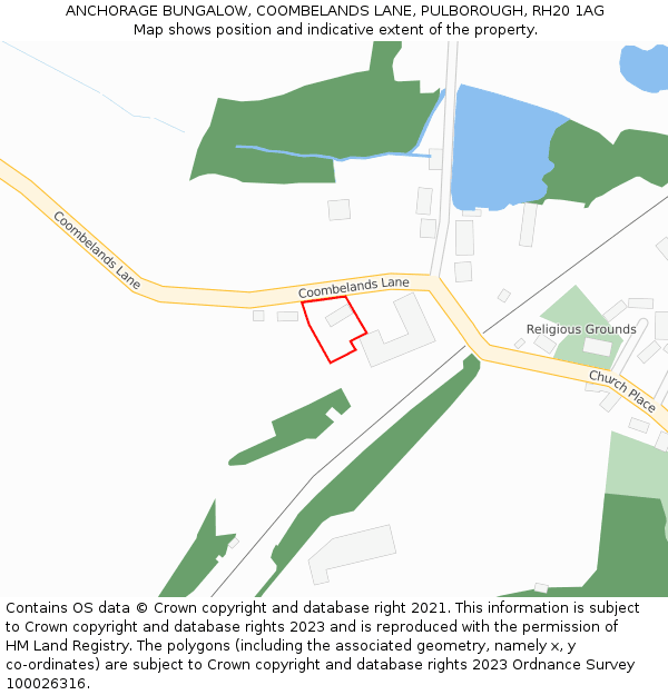 ANCHORAGE BUNGALOW, COOMBELANDS LANE, PULBOROUGH, RH20 1AG: Location map and indicative extent of plot
