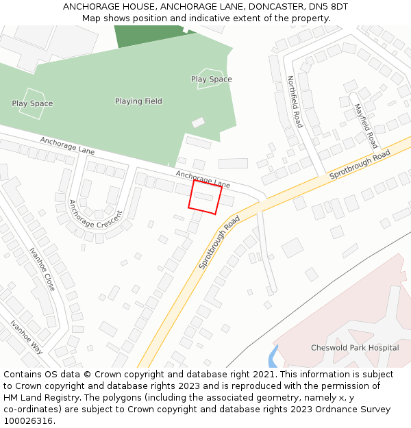 ANCHORAGE HOUSE, ANCHORAGE LANE, DONCASTER, DN5 8DT: Location map and indicative extent of plot