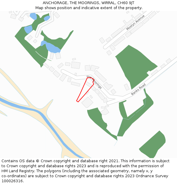 ANCHORAGE, THE MOORINGS, WIRRAL, CH60 9JT: Location map and indicative extent of plot