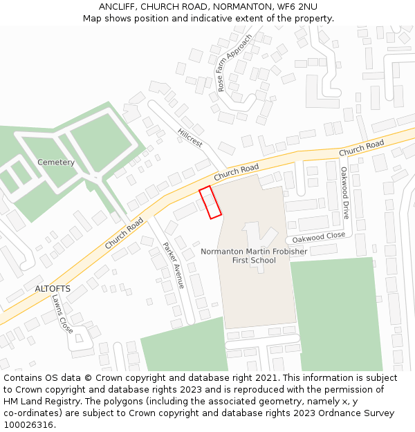ANCLIFF, CHURCH ROAD, NORMANTON, WF6 2NU: Location map and indicative extent of plot