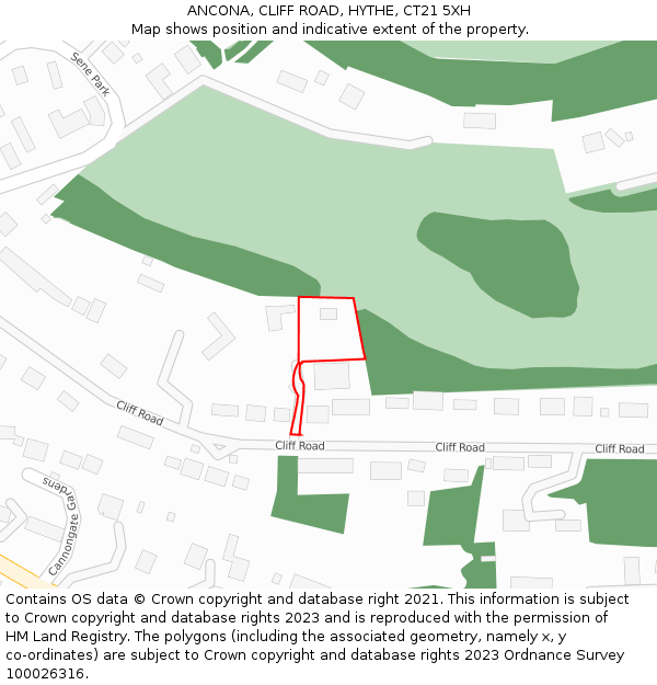 ANCONA, CLIFF ROAD, HYTHE, CT21 5XH: Location map and indicative extent of plot