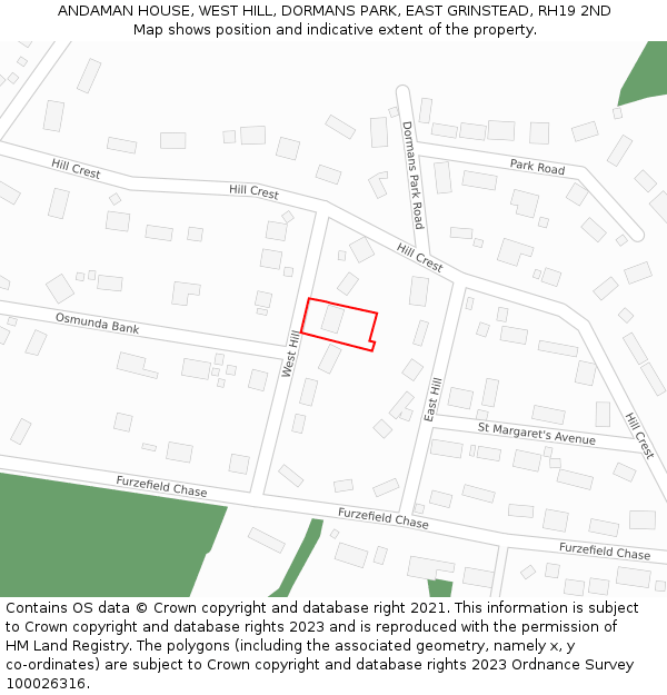 ANDAMAN HOUSE, WEST HILL, DORMANS PARK, EAST GRINSTEAD, RH19 2ND: Location map and indicative extent of plot