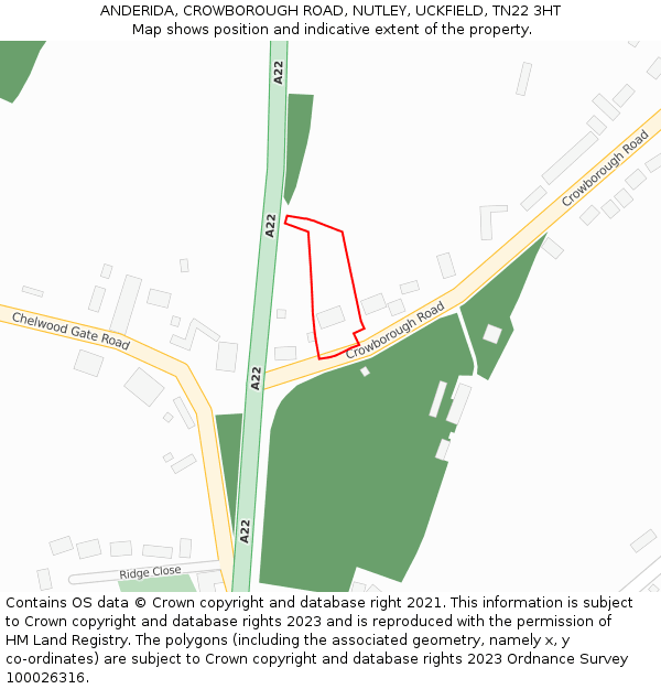 ANDERIDA, CROWBOROUGH ROAD, NUTLEY, UCKFIELD, TN22 3HT: Location map and indicative extent of plot