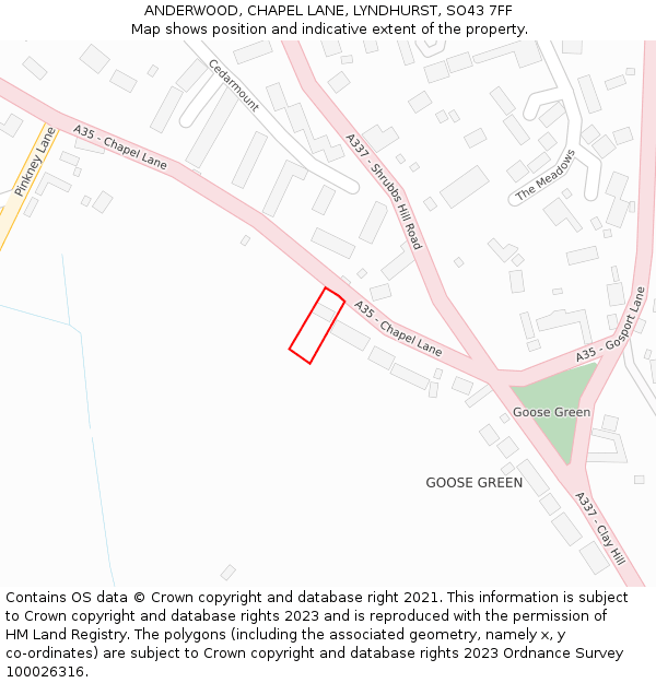 ANDERWOOD, CHAPEL LANE, LYNDHURST, SO43 7FF: Location map and indicative extent of plot