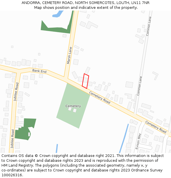 ANDORRA, CEMETERY ROAD, NORTH SOMERCOTES, LOUTH, LN11 7NR: Location map and indicative extent of plot