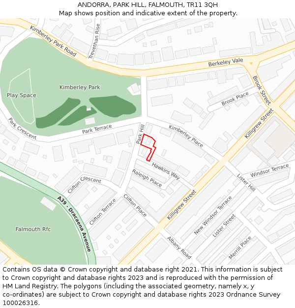 ANDORRA, PARK HILL, FALMOUTH, TR11 3QH: Location map and indicative extent of plot