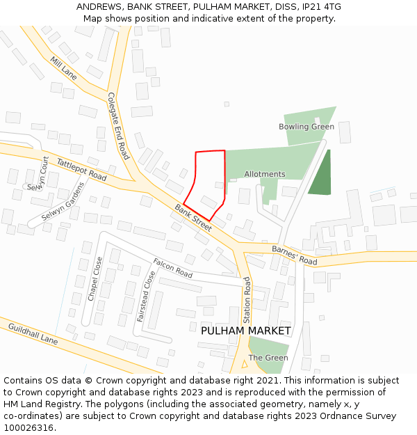 ANDREWS, BANK STREET, PULHAM MARKET, DISS, IP21 4TG: Location map and indicative extent of plot