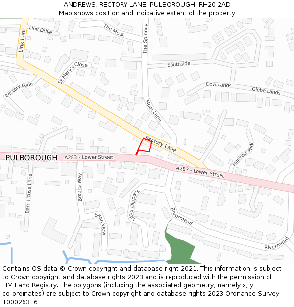 ANDREWS, RECTORY LANE, PULBOROUGH, RH20 2AD: Location map and indicative extent of plot