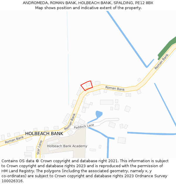 ANDROMEDA, ROMAN BANK, HOLBEACH BANK, SPALDING, PE12 8BX: Location map and indicative extent of plot