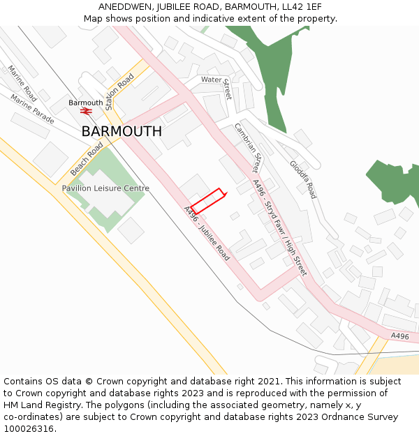 ANEDDWEN, JUBILEE ROAD, BARMOUTH, LL42 1EF: Location map and indicative extent of plot
