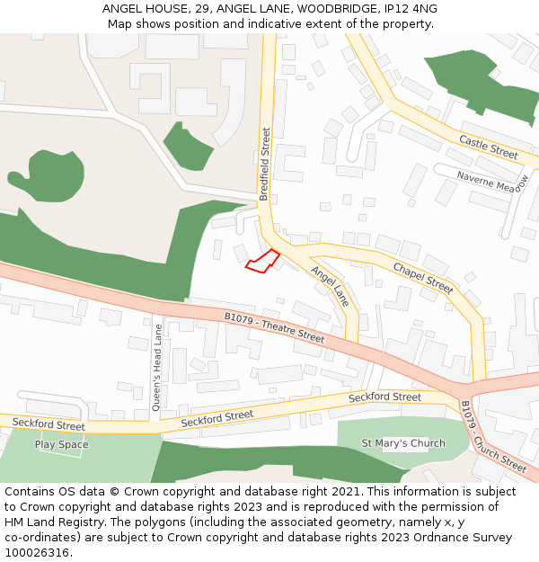 ANGEL HOUSE, 29, ANGEL LANE, WOODBRIDGE, IP12 4NG: Location map and indicative extent of plot