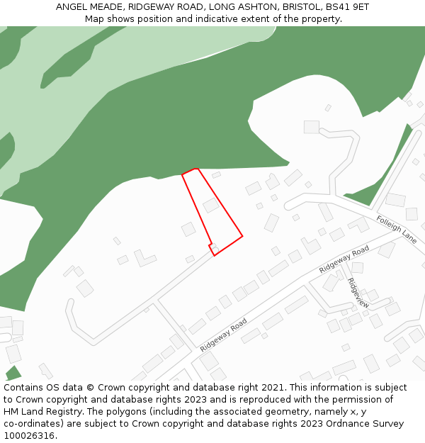 ANGEL MEADE, RIDGEWAY ROAD, LONG ASHTON, BRISTOL, BS41 9ET: Location map and indicative extent of plot