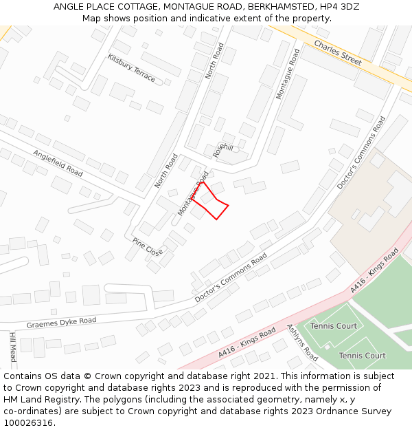 ANGLE PLACE COTTAGE, MONTAGUE ROAD, BERKHAMSTED, HP4 3DZ: Location map and indicative extent of plot
