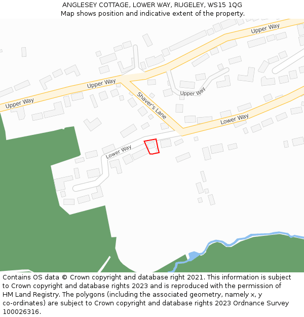 ANGLESEY COTTAGE, LOWER WAY, RUGELEY, WS15 1QG: Location map and indicative extent of plot