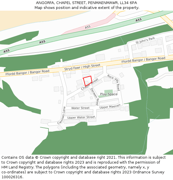 ANGORFA, CHAPEL STREET, PENMAENMAWR, LL34 6PA: Location map and indicative extent of plot