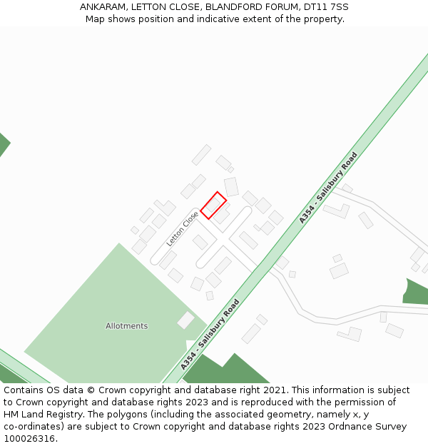 ANKARAM, LETTON CLOSE, BLANDFORD FORUM, DT11 7SS: Location map and indicative extent of plot