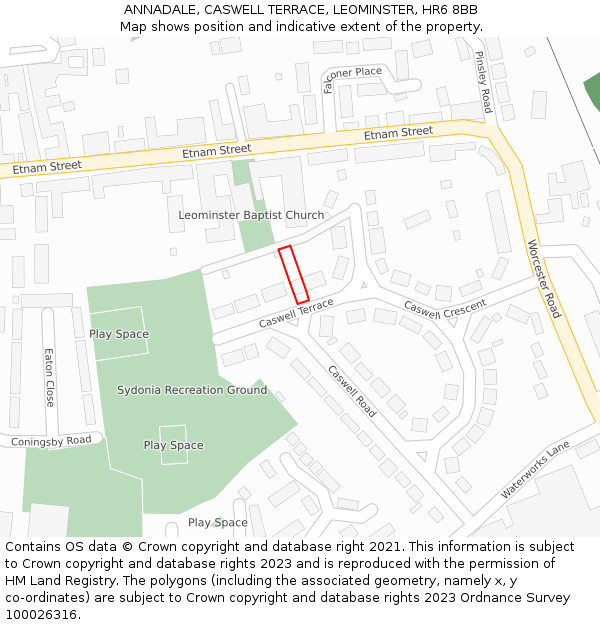 ANNADALE, CASWELL TERRACE, LEOMINSTER, HR6 8BB: Location map and indicative extent of plot