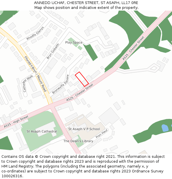 ANNEDD UCHAF, CHESTER STREET, ST ASAPH, LL17 0RE: Location map and indicative extent of plot