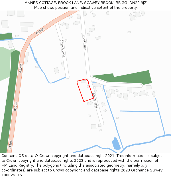 ANNES COTTAGE, BROOK LANE, SCAWBY BROOK, BRIGG, DN20 9JZ: Location map and indicative extent of plot