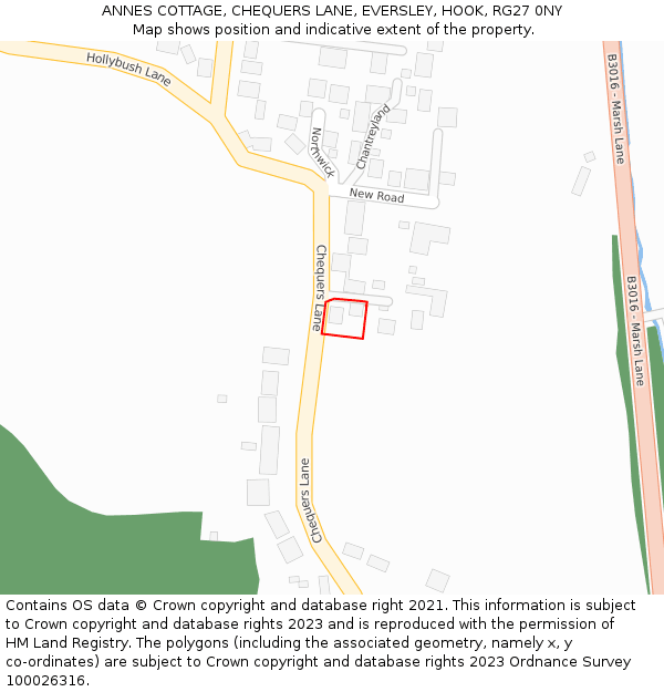 ANNES COTTAGE, CHEQUERS LANE, EVERSLEY, HOOK, RG27 0NY: Location map and indicative extent of plot