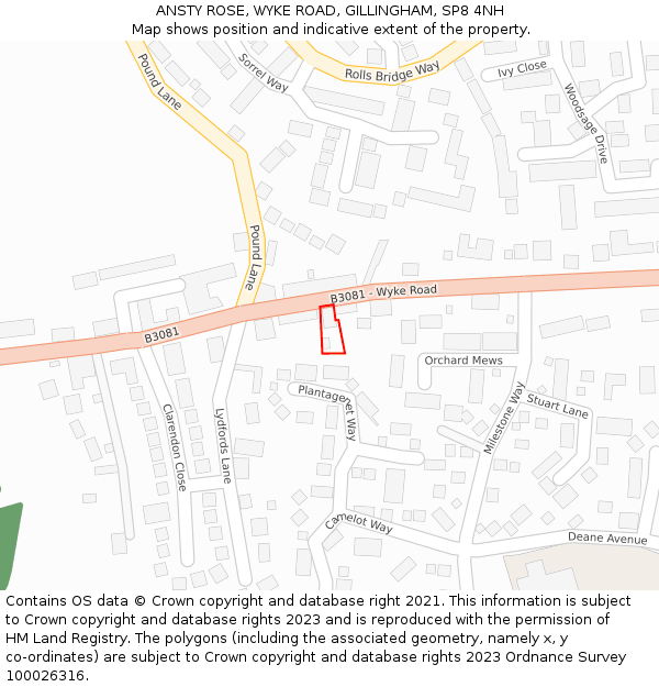 ANSTY ROSE, WYKE ROAD, GILLINGHAM, SP8 4NH: Location map and indicative extent of plot