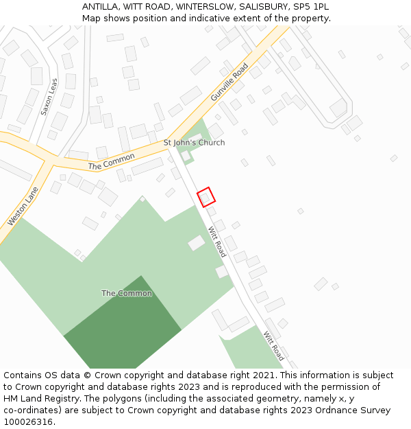 ANTILLA, WITT ROAD, WINTERSLOW, SALISBURY, SP5 1PL: Location map and indicative extent of plot