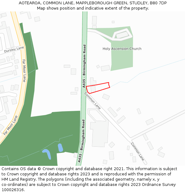 AOTEAROA, COMMON LANE, MAPPLEBOROUGH GREEN, STUDLEY, B80 7DP: Location map and indicative extent of plot