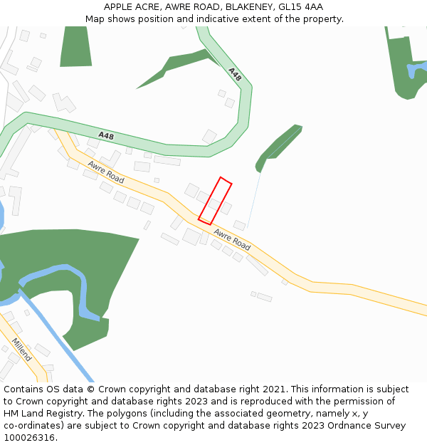 APPLE ACRE, AWRE ROAD, BLAKENEY, GL15 4AA: Location map and indicative extent of plot