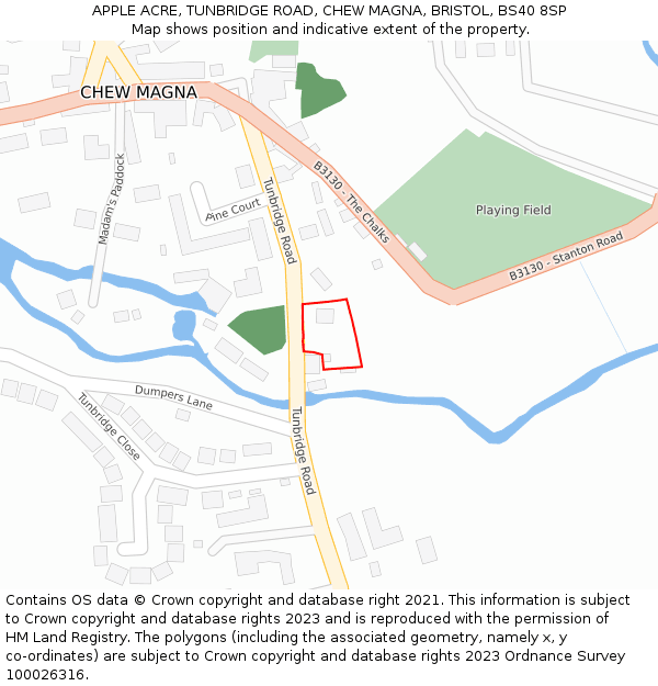 APPLE ACRE, TUNBRIDGE ROAD, CHEW MAGNA, BRISTOL, BS40 8SP: Location map and indicative extent of plot