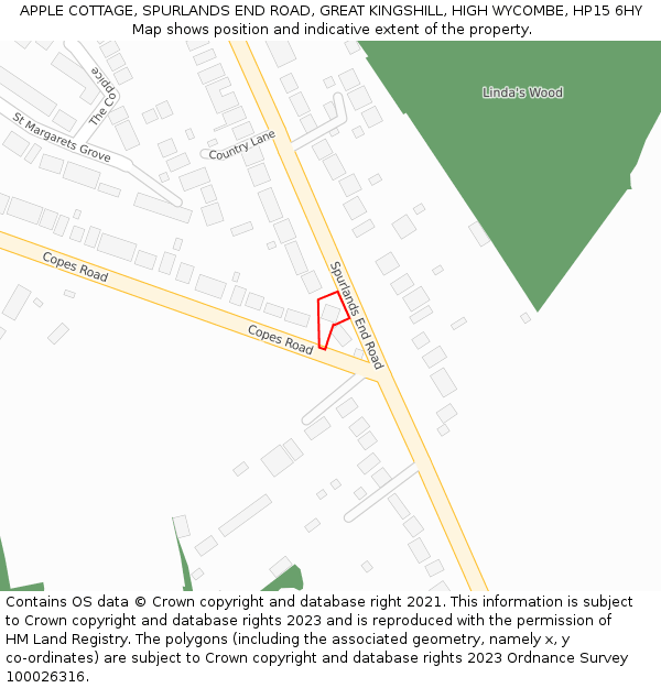 APPLE COTTAGE, SPURLANDS END ROAD, GREAT KINGSHILL, HIGH WYCOMBE, HP15 6HY: Location map and indicative extent of plot