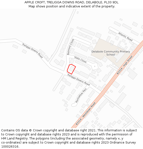 APPLE CROFT, TRELIGGA DOWNS ROAD, DELABOLE, PL33 9DL: Location map and indicative extent of plot