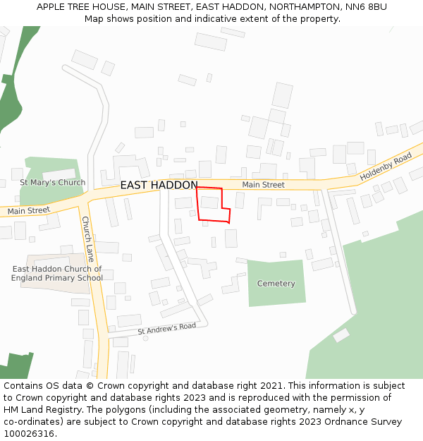APPLE TREE HOUSE, MAIN STREET, EAST HADDON, NORTHAMPTON, NN6 8BU: Location map and indicative extent of plot