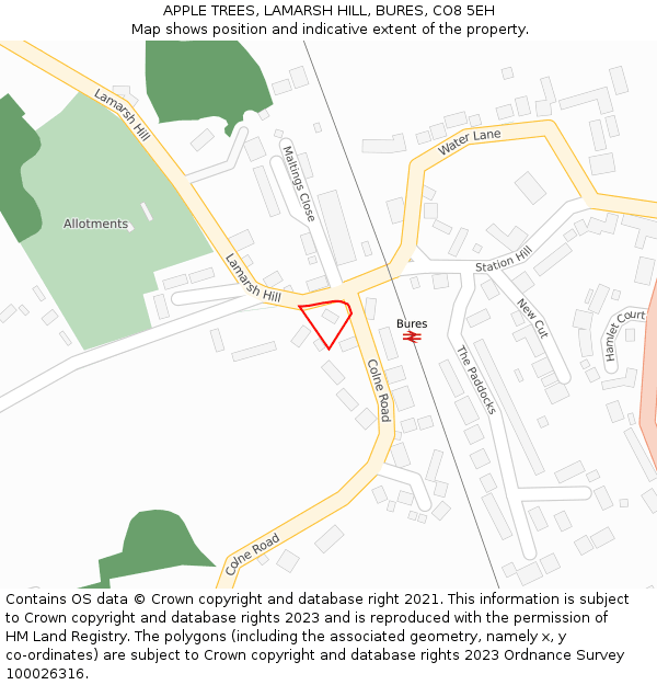 APPLE TREES, LAMARSH HILL, BURES, CO8 5EH: Location map and indicative extent of plot