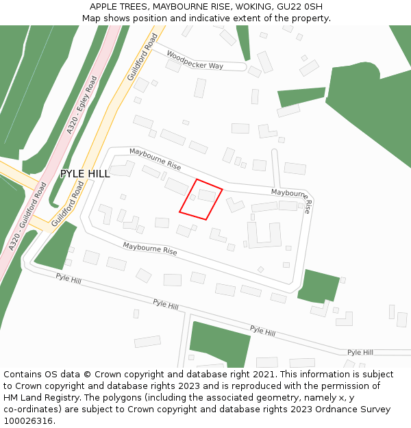 APPLE TREES, MAYBOURNE RISE, WOKING, GU22 0SH: Location map and indicative extent of plot