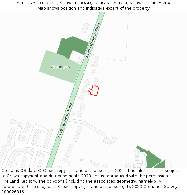 APPLE YARD HOUSE, NORWICH ROAD, LONG STRATTON, NORWICH, NR15 2PX: Location map and indicative extent of plot