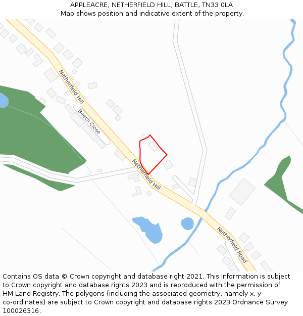 APPLEACRE, NETHERFIELD HILL, BATTLE, TN33 0LA: Location map and indicative extent of plot