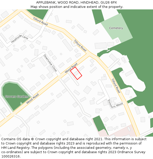 APPLEBANK, WOOD ROAD, HINDHEAD, GU26 6PX: Location map and indicative extent of plot