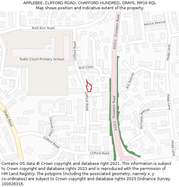 APPLEBEE, CLIFFORD ROAD, CHAFFORD HUNDRED, GRAYS, RM16 6QL: Location map and indicative extent of plot