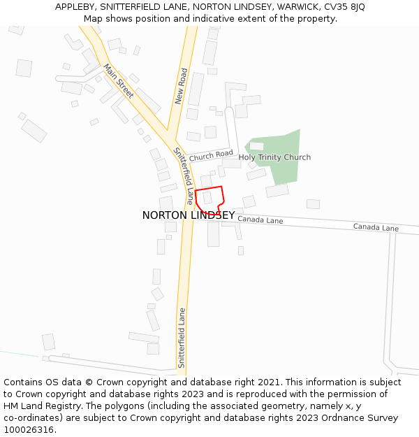 APPLEBY, SNITTERFIELD LANE, NORTON LINDSEY, WARWICK, CV35 8JQ: Location map and indicative extent of plot