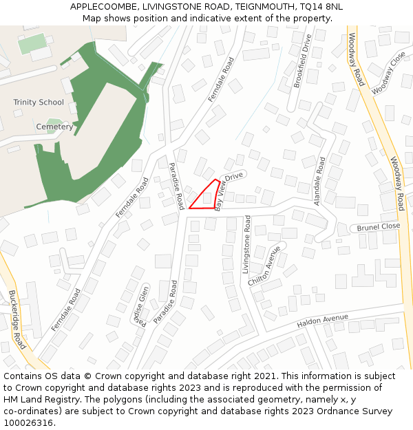 APPLECOOMBE, LIVINGSTONE ROAD, TEIGNMOUTH, TQ14 8NL: Location map and indicative extent of plot