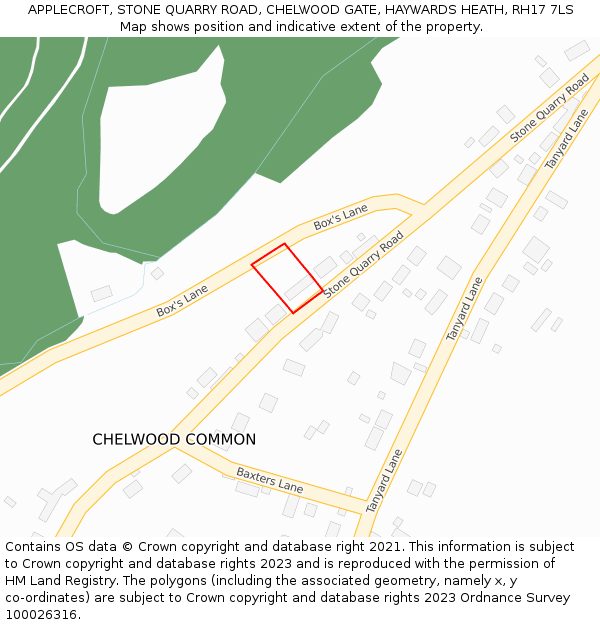 APPLECROFT, STONE QUARRY ROAD, CHELWOOD GATE, HAYWARDS HEATH, RH17 7LS: Location map and indicative extent of plot
