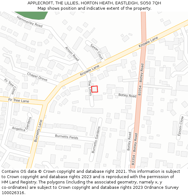 APPLECROFT, THE LILLIES, HORTON HEATH, EASTLEIGH, SO50 7QH: Location map and indicative extent of plot