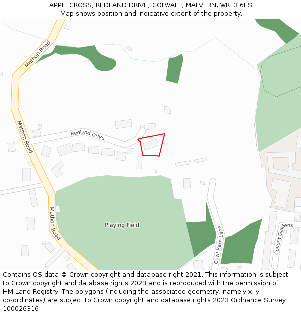 APPLECROSS, REDLAND DRIVE, COLWALL, MALVERN, WR13 6ES: Location map and indicative extent of plot