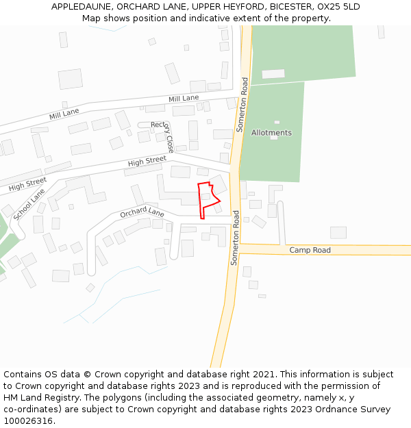 APPLEDAUNE, ORCHARD LANE, UPPER HEYFORD, BICESTER, OX25 5LD: Location map and indicative extent of plot
